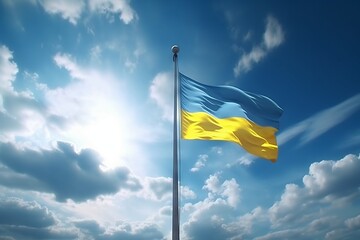 曇り空をバックに風にはためくウクライナの国旗：AI作品
 - obrazy, fototapety, plakaty