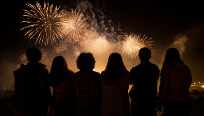Fototapeta premium Group of people celebrate with firework display generated by AI