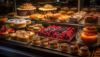 Fototapeta premium Variety of baked goods, a sweet indulgence generated by AI
