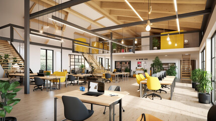 A sleek and modern co-working space with entrepreneurs working on their ventures Generative AI