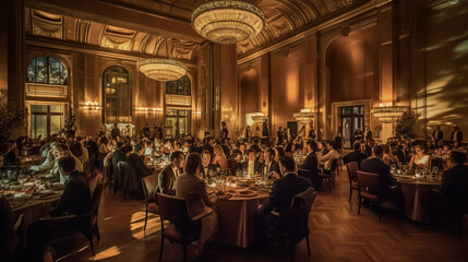 Fototapeta na wymiar An elegant business dinner event with professionals networking in a refined setting Generative AI