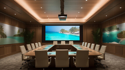 An elegant conference room with a large screen displaying a captivating business presentation Generative AI