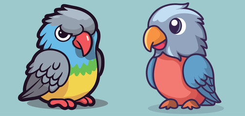 Cute two parrots child cartoon vector illustration