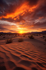 Fototapeta na wymiar Sunset over a desert landscape. Generative AI