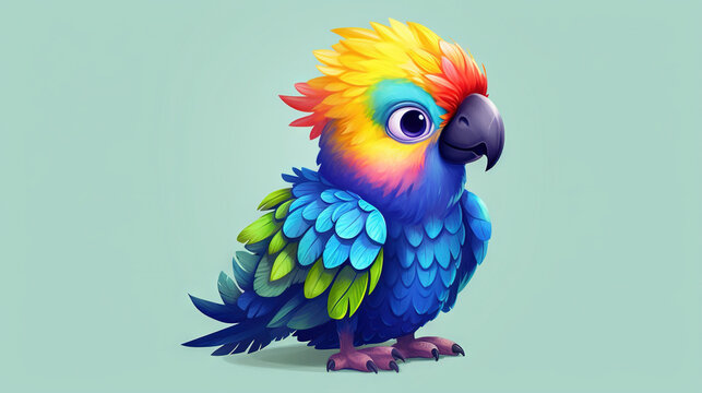Colorful parrot, cartoon illustration - generative AI, AI generated