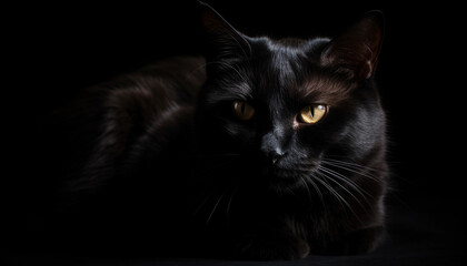 Fluffy kitten staring with piercing black eyes generated by AI