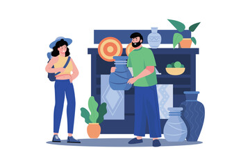 Souvenir shop owner selling unique gifts for tourists.