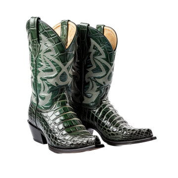 Cowboy boots, Exotic alligator, Western-themed, photorealistic illustrations in a PNG, cutout, and isolated. Generative AI