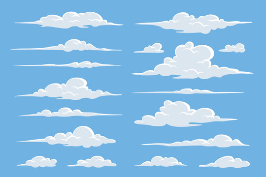 set of white clouds on a blue background