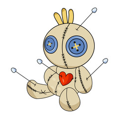 Voodoo doll with dreadlocks sitting down