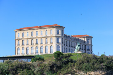 A scenics view of the Palais du Pharo. Marseille, bouches-du-rhône, France under a majestic blue sky