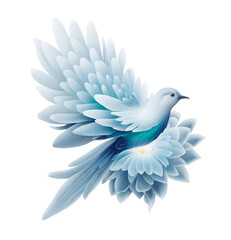 A blue bird sitting on top of a flower isolated on white background  Generative AI