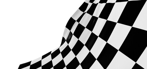 Obraz premium Checkered flag flying on blue background. Car race or motorsport rally flag. 3D wavy pattern background