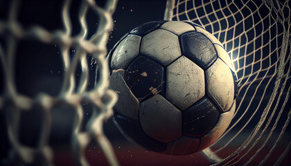 Closeup soccer into goal Ai generated image