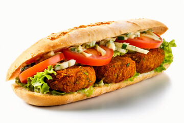 Delicious submarine falafel sandwich on a white background. Generative AI