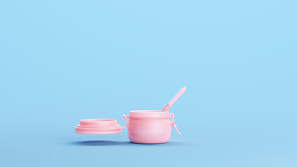 Pink Mason Jar Kitchenware Preserve Food Storage Container Stylish Trendy Jar Pot Kitsch Blue Background 3d illustration render digital rendering