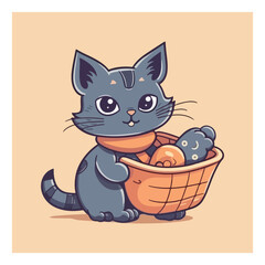 Friendly cat ​​mascot character for pet supply store. modern flat color