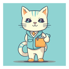 Friendly cat ​​mascot character for pet supply store. modern flat color