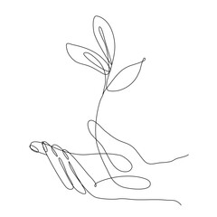 a hand from which a flower grows drawn in one line