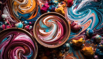 Vibrant colors splashing on pottery with elegance generated by AI