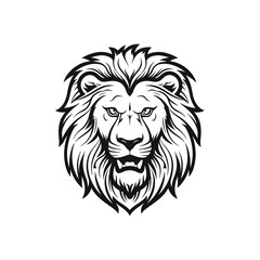 Fototapeta na wymiar Lion head, cartoon style, black and white color, minimalist, isolated PNG white background