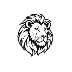 Plakat Lion head, cartoon style, black and white color, minimalist, isolated PNG white background