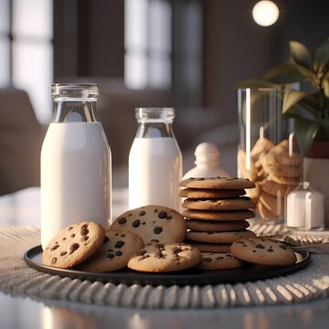 3d render milk and cookies,Generative AI
