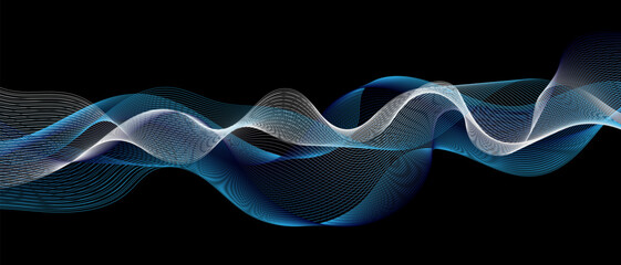 Abstract vector wave line flowing gradient blue color isolated on black background for design elements in concept technology, music, science, A.I.