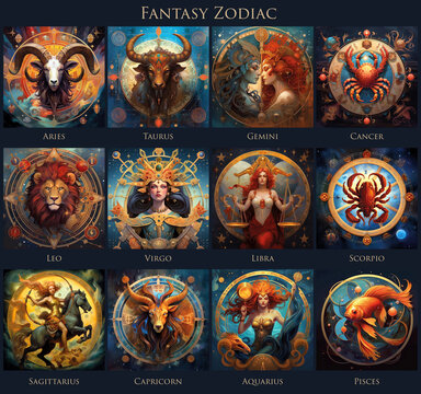 Fantasy zodiac sign in galaxy background