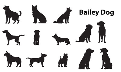 A set of silhouette  Bailey dog vector illustrations.