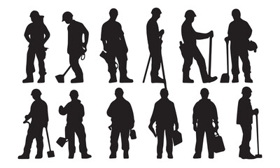 A set of silhouettes standing people vector illustration.