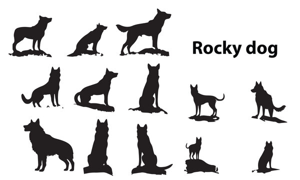 A set of silhouette Rocky dog vector collections.