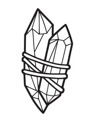 Hand drawn two magical crystals tied together, isolated vector illustration in line design with white background