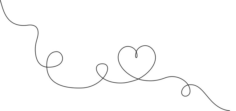 continuous single line drawing of heart shape isolated on white background, love and romance symbol line art vector illustration