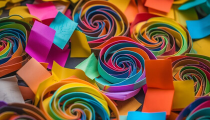 Vibrant colors, confetti, spirals birthday celebration fun generated by AI