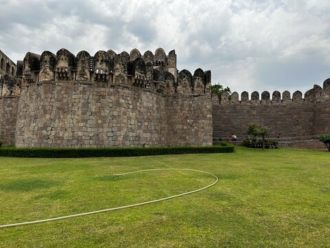 Majestic front Walls of Golconda Fort from Hyderabad, India