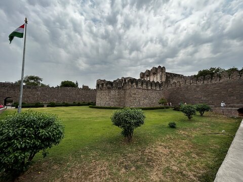 Majestic front Walls of Golconda Fort from Hyderabad, India