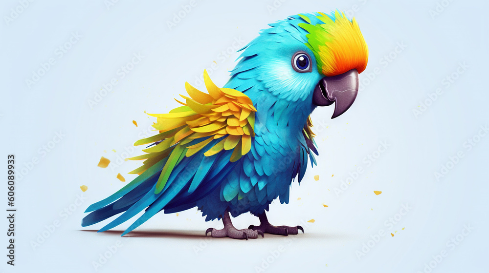 Wall mural Colorful parrot, cartoon illustration - generative AI, AI generated