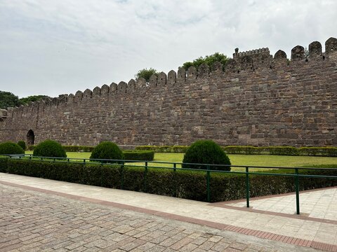 Majestic front Walls of Golconda Fort from Hyderabad, India