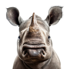 a Cute baby Rhino portrait, cute African wildlife,  Nature-themed, photorealistic illustrations in a PNG, cutout, and isolated. Generative AI