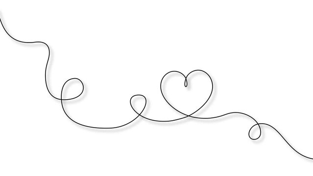animated continuous single line drawing of heart shape isolated on white background, love and romance symbol line art animation