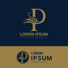 concept of  letter P, logo design  rice farm branding