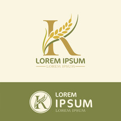 concept of  letter K, logo design  rice farm branding