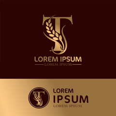 concept of  letter T, logo design  rice farm branding