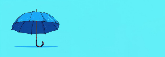 Blue umbrella with raindrops, flat colors. Generative AI