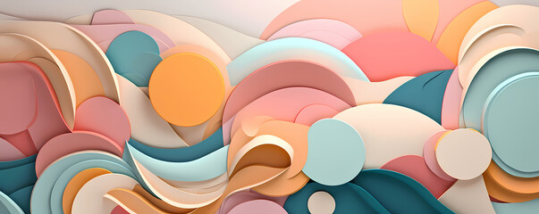 Abstract background with layered pastel color shapes - Modern design banner - Generative AI