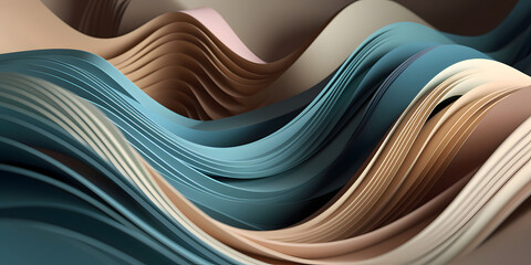 Abstract background with pastel beige and blue waves - Modern design banner - Generative AI
