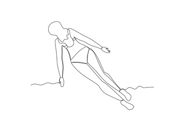 Top view of a woman swimming. Swimming in beach one-line drawing