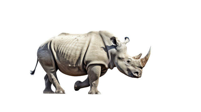  a Rhinoceros, running and walking, impressive beast, Nature-themed, photorealistic illustrations in a PNG. cutout, isolated. Generative AI