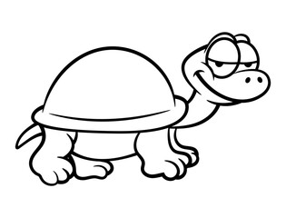 Cartoon illustration of Sulcata Tortoise walking slowly. Best for outline, logo, and coloring book with reptilian themes for kids
